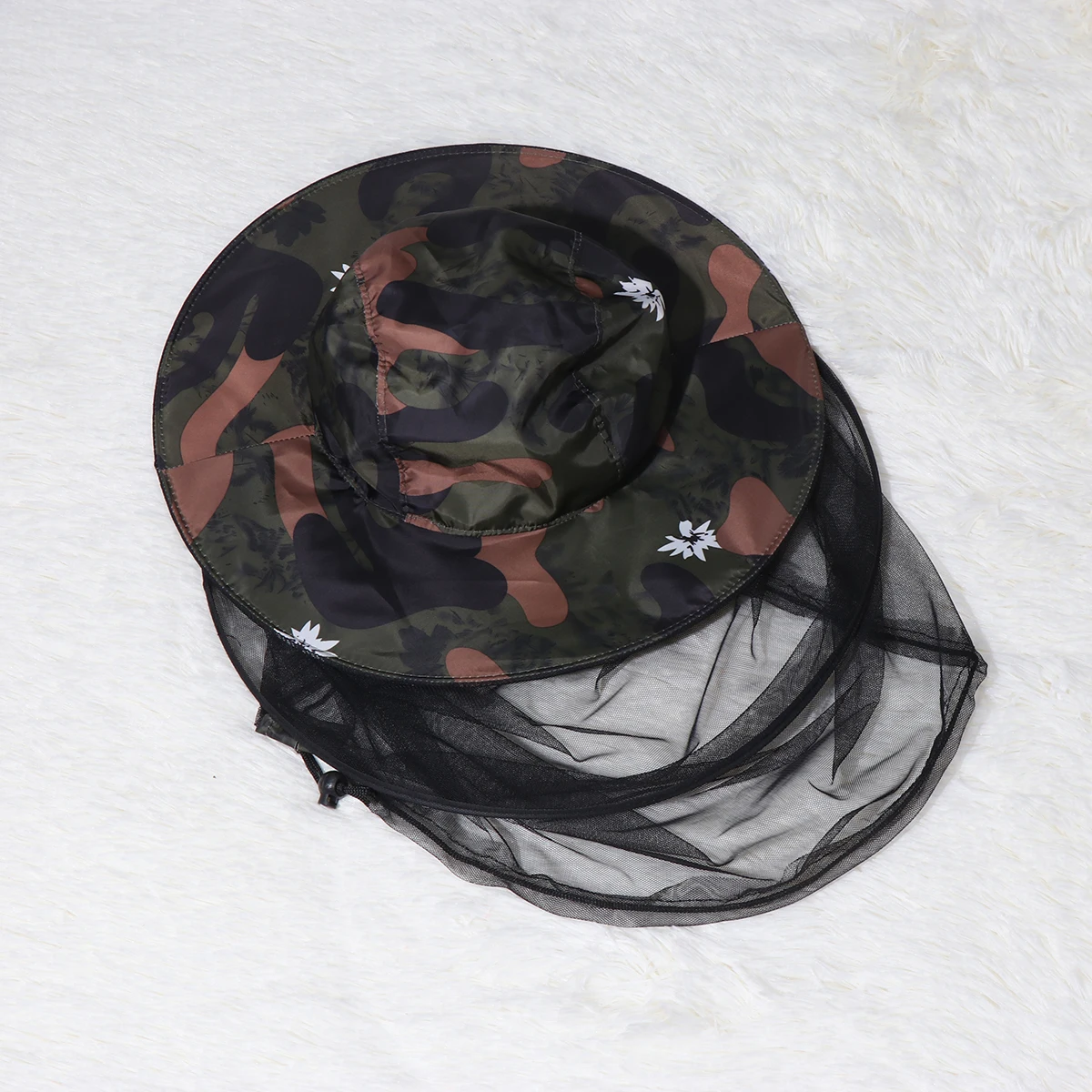 

Anti-Uv Net Hat for Fishing Camping Hiking Sun Protection Face Mask Insect Shield Adjustable Rope 360 Brim Camouflage Pattern