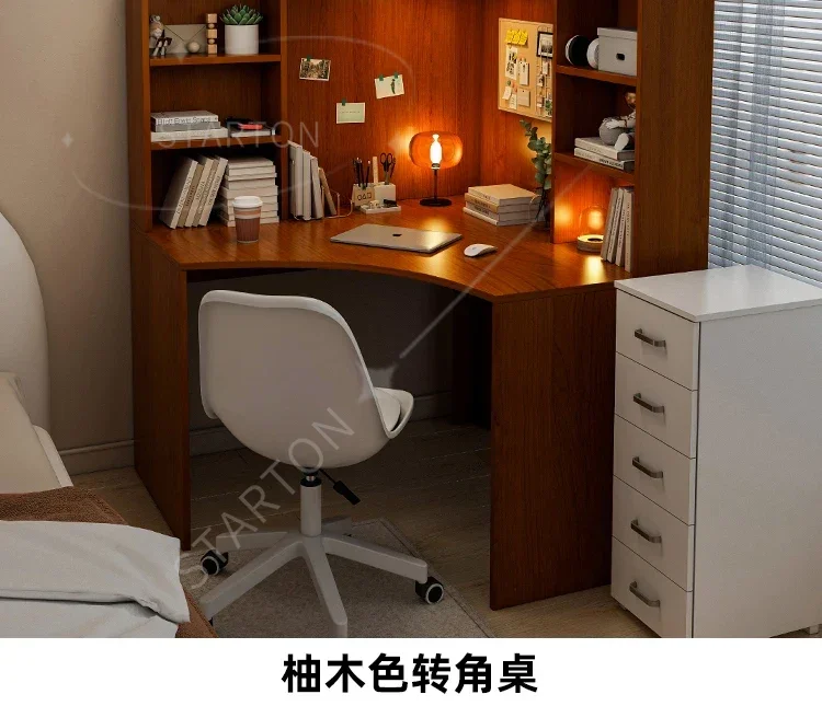Corner Desk, Bookshelf Combination, Solid Wood , Integrated Computer