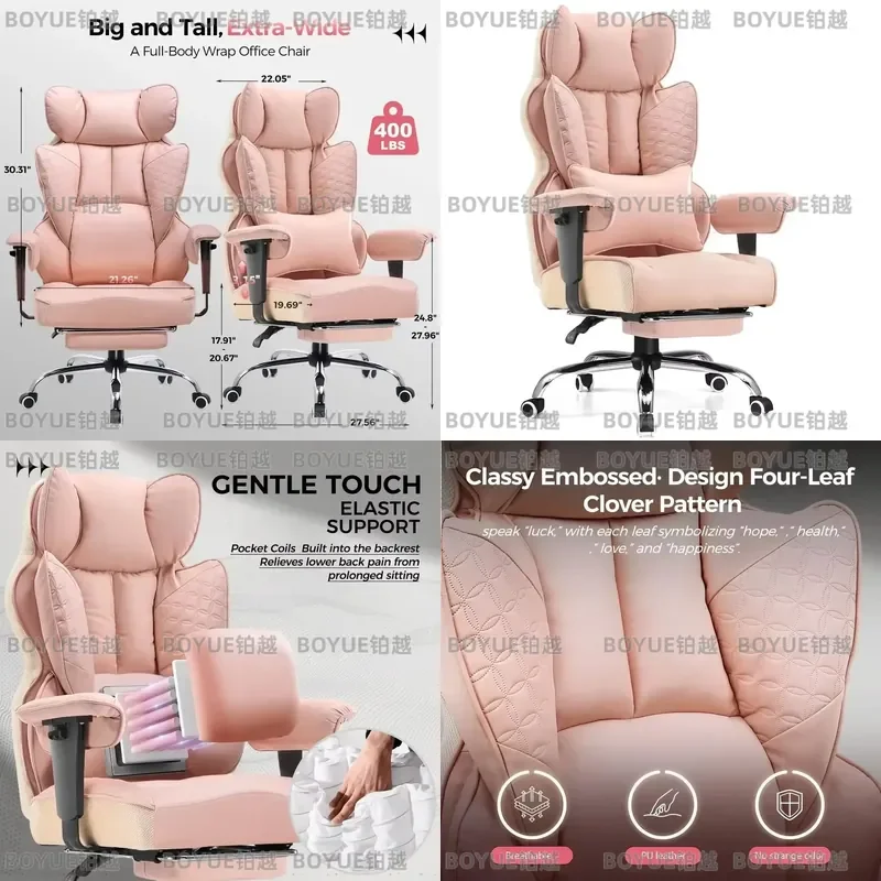 Heavy Duty Gaming Chair 400lbs Big and Tall Office Seat with Footrest Ergonomic Pocket Spring Lumbar Support High Back