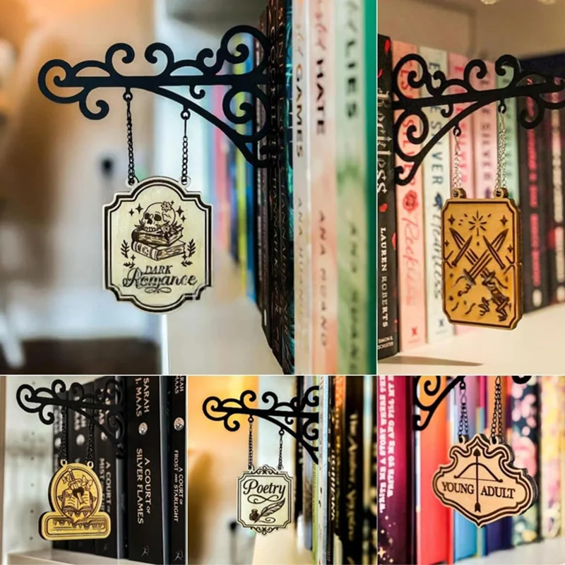 Wooden Iron Book Partition Board Decoration Home Library Wall Bookshelf Book Type Classification Art Tags Interior Accessories