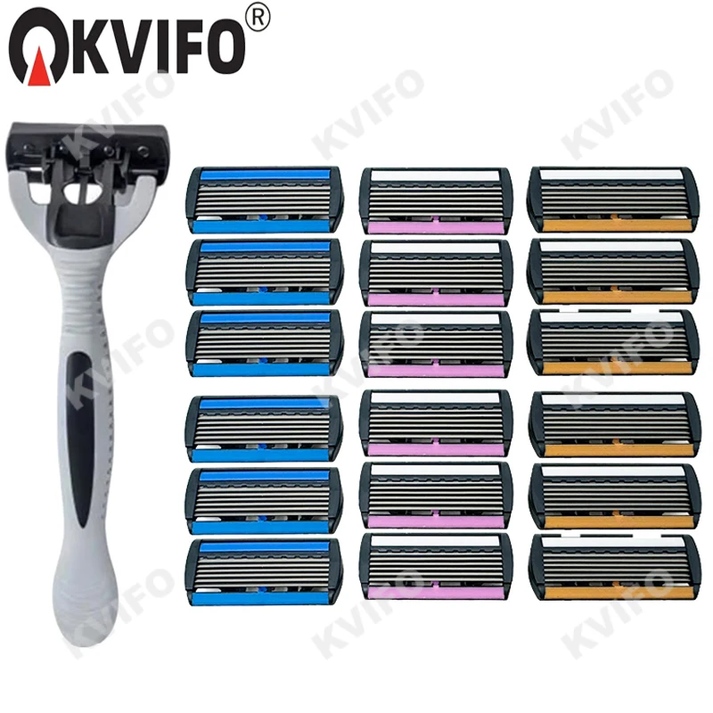 

6-слойная ручная бритва с бритвенной головкой, классическая бритва с двойным лезвием из нержавеющей стали, безопасная бритва для бритья бороды, усов, ручная бритва