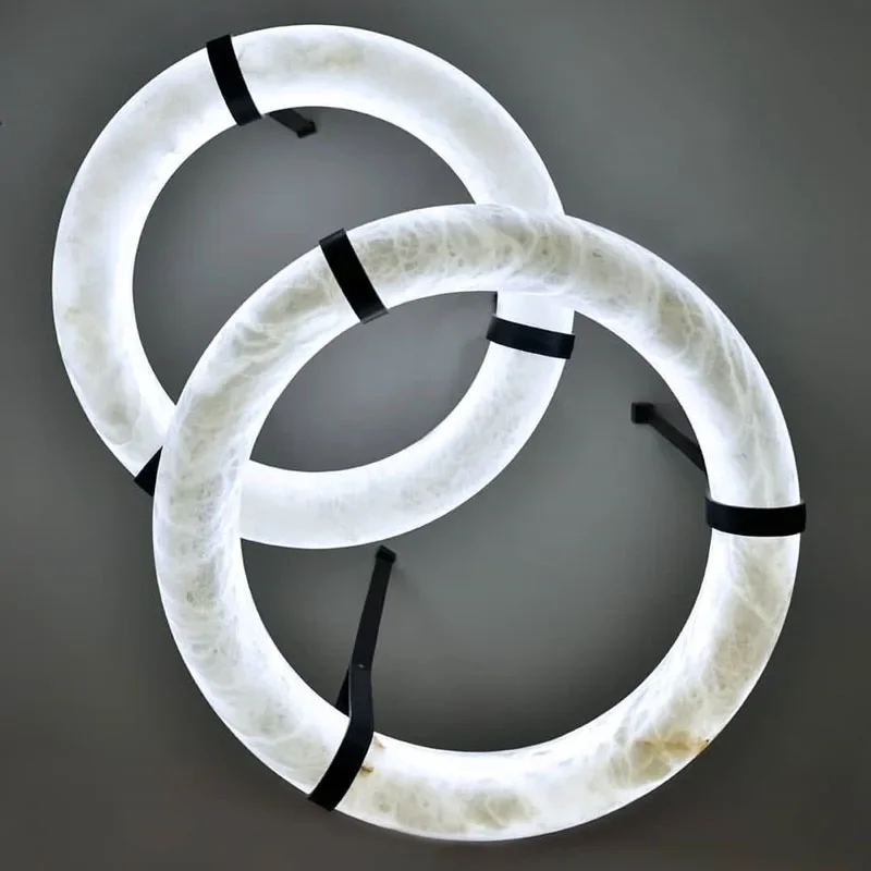 2026 Circular Marble Leather LED Hanging Lamp Modern Bedroom Living Room Main Light Fixture Nordic Faux Marble Pendant Light
