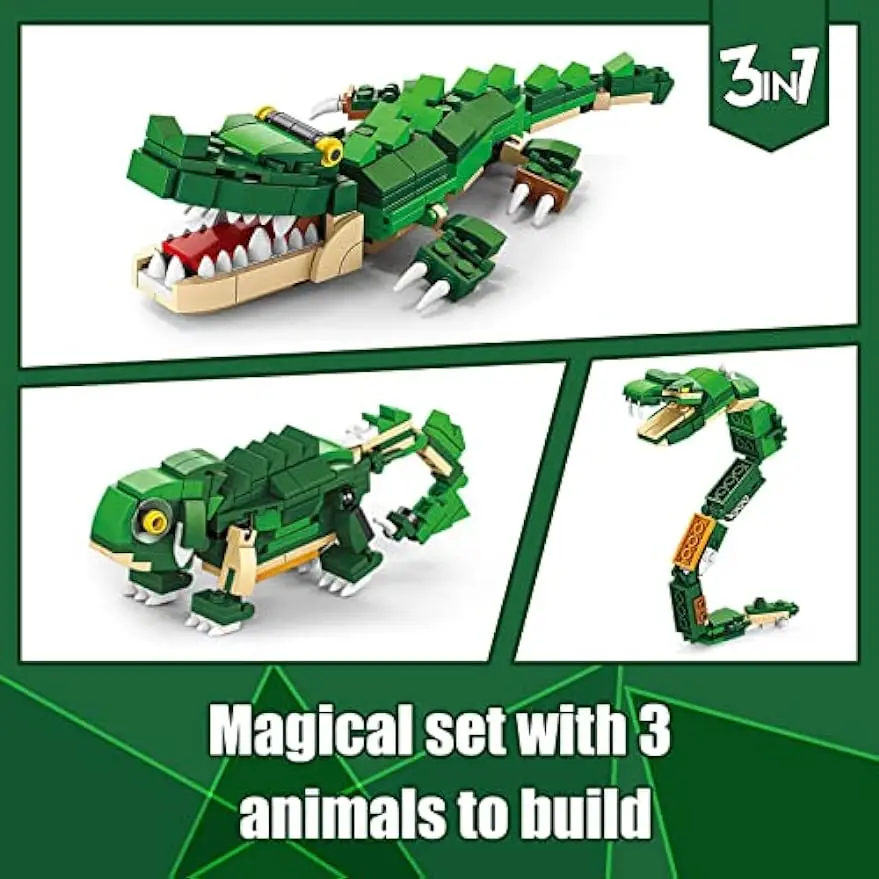 Creative 3 In 1 Animals Building Blocks Set, Owl, Shark, Crocodle Tiger To Animal Model Toys For Boys And Girls Christmas Gift