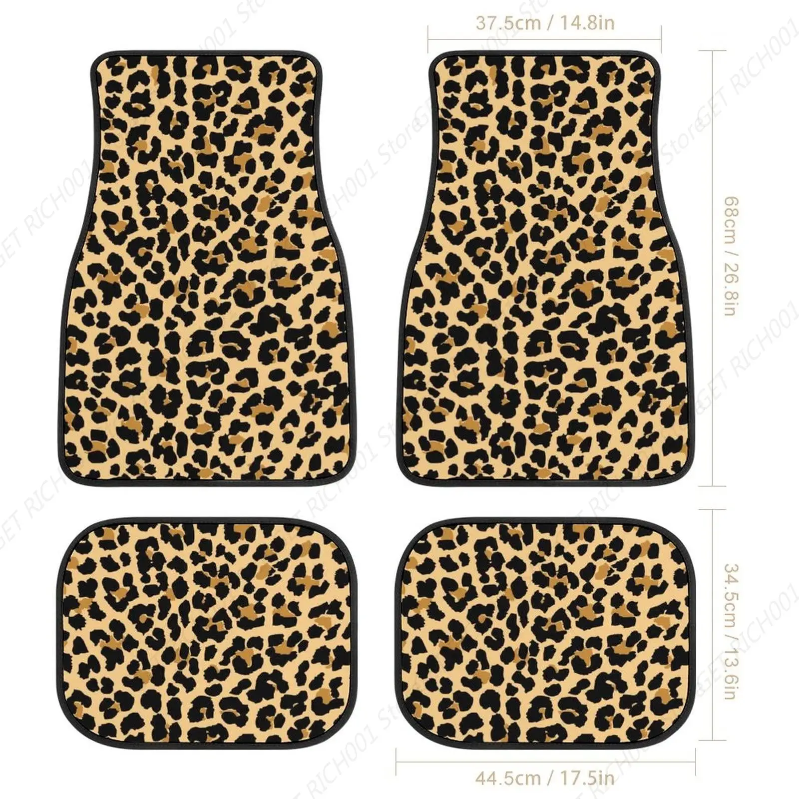 Stylish Leopard Print Custom 4 Pieces Car Floor Mats Car Carpets Full Sets Universal Fit for SUV, Vans Trucks All Weather