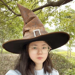 Halloween Witch Wizard Hat Men Women Cosplay Party Wide Brim Pointed Hat for Carnival Stage Performance Costume Photo Props