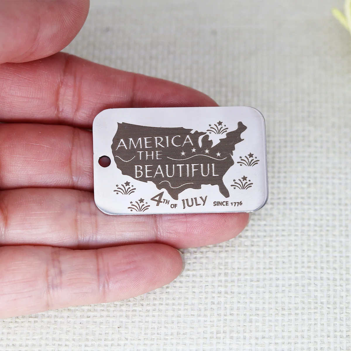 2pcs/Lot America The Beautiful 4th of July Since 1776 Laser Engraved Stainless Steel Rectangle Charm DIY Jewelry Making Supplies