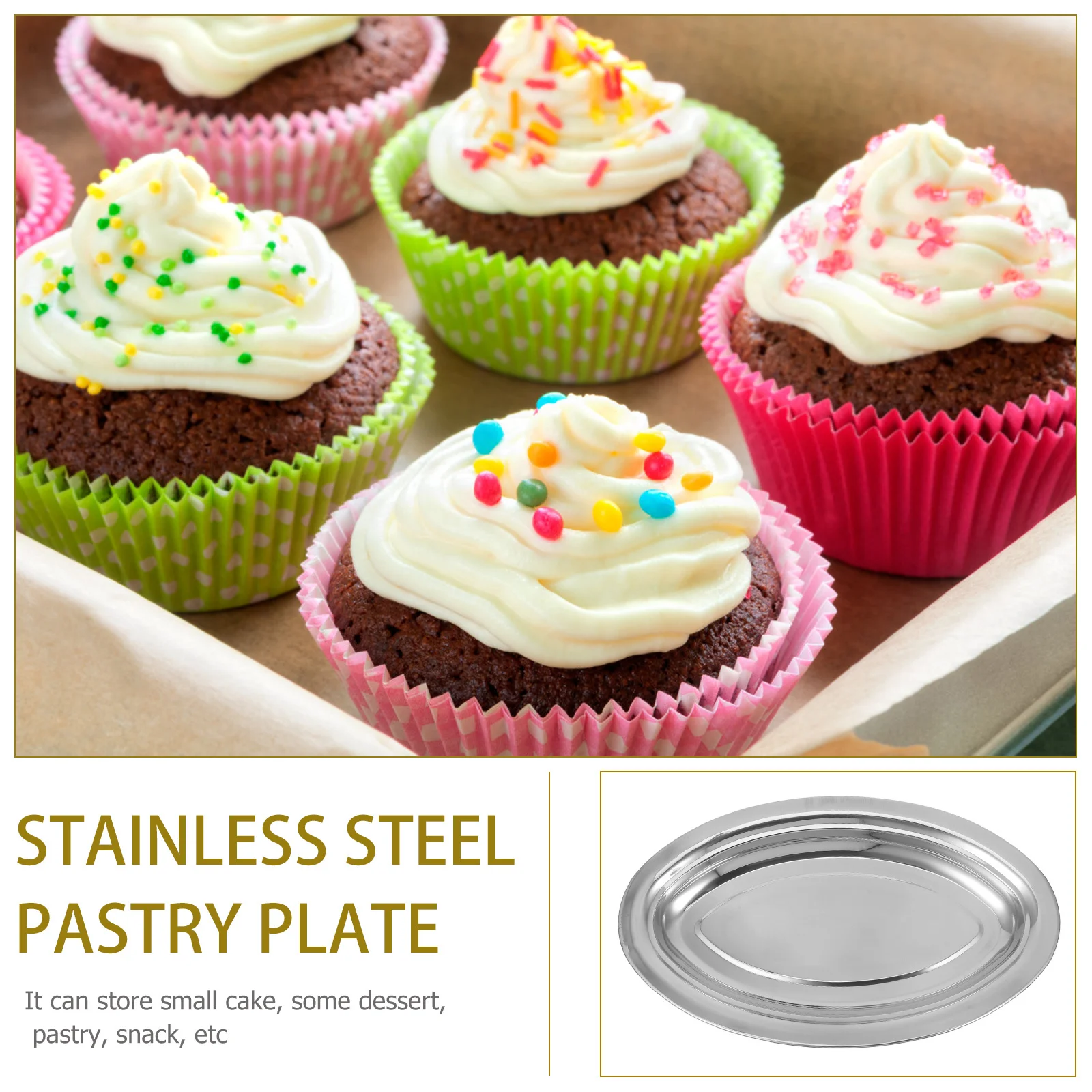 

Stainless Steel Oval Plate 30Cm Home Snack Dish Simple Serving Tray For Dessert Pastry Storage Kitchen Barware Multi-Function