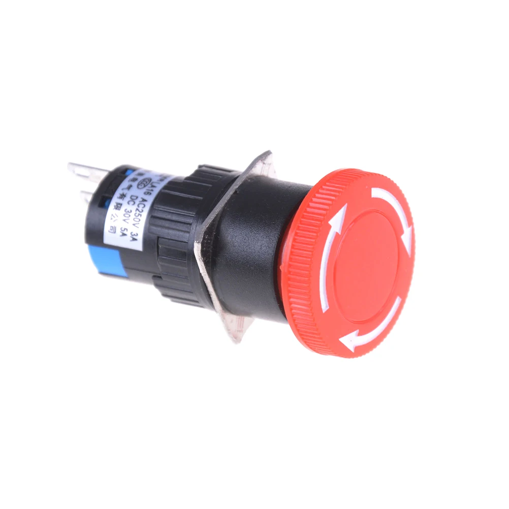 16mm Red Mushroom Emergency Stop E-stop Switch 3 Pins NO+NC DC 30V 5A AC 250V 3A Emergency Stop Push Button Switch Accessories