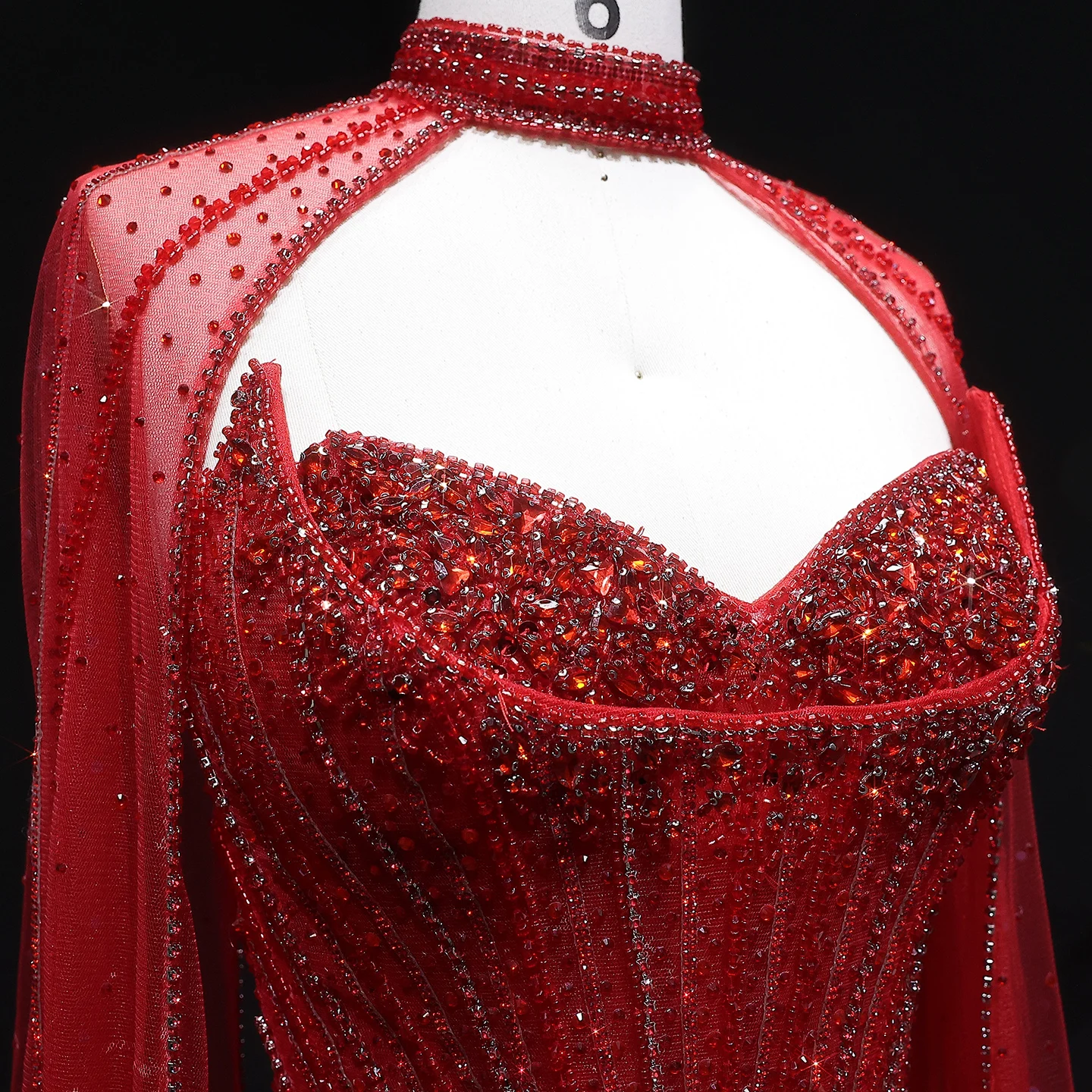Sharon Said Luxuriöses Weinrotes Abendkleid mit Cape-Ärmeln, Lang, Rosa, für Damen, Hochzeit, Party, Ballkleider, Arabisch, SS156, Maßanfertigung – Detail 28