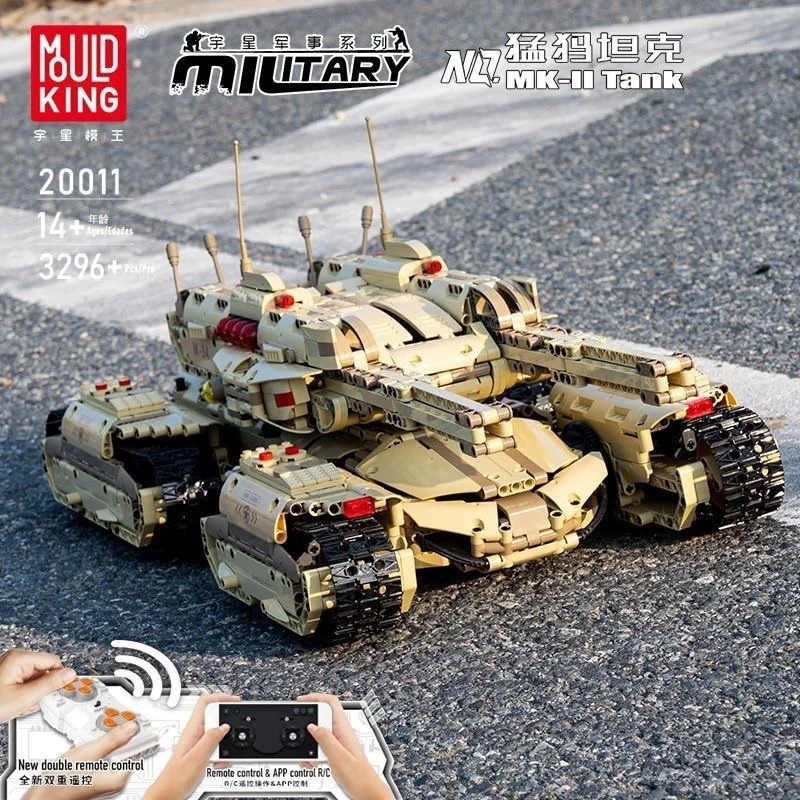 Mould King 20011, Control remoto militar, potencia de fuego, tanque de mamut con orugas eléctricas, juguete de ensamblaje para niños, bloques de construcción eléctricos