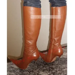 Super Pointy Knee High Boots Women Sexy Metal High Heels Custom-color Boots Ladies Winter Outfit Fashion Large Size Leggy Shoes