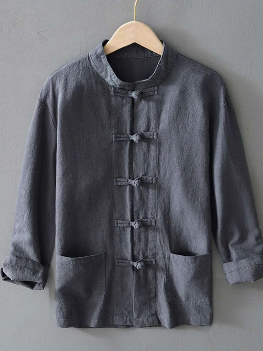 

Новая мужская длинная рубашка из льна и хлопка свободного кроя, повседневная одежда в стиле ханьфу, весна-лето, цветная футболка-топ