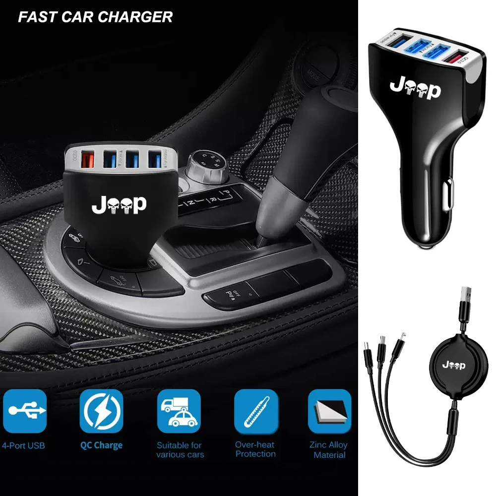 

Multi-functional 4 in 1 USB Type C Fast Charging Charger Mobile Phone Adapter For Jeep Compass Renegade Wrangler Patriot Grand