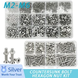 M2 M3 M4 M5 M6 304 Stainless Steel Countersunk Nuts Bolts Set Hex Hexagon Bolt Screw Kit Machine Screws Fairing Motorcycle Bolt