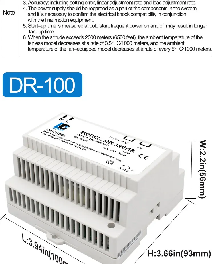 LCTC DR-15/60/100 Switching Power Supply 5V 12V 24V DIN Rail Power Supply Industrial Transformer Small Volume 4.2A 6.5A 7.5A