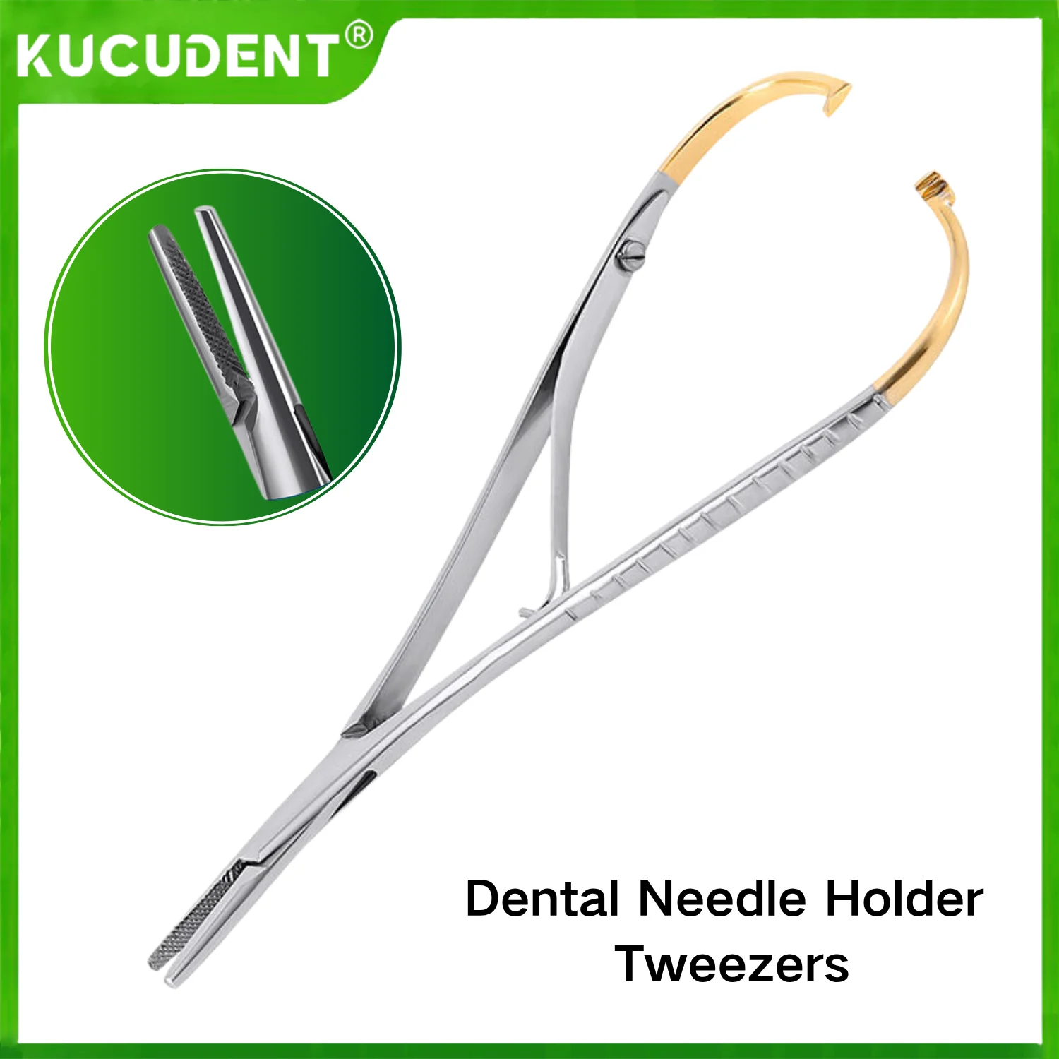 

1pc Dental Needle Holder Tweezers Orthodontic Straight Head Needle Holder Forceps Curved Gold Plated Handle Stainless Steel Tool