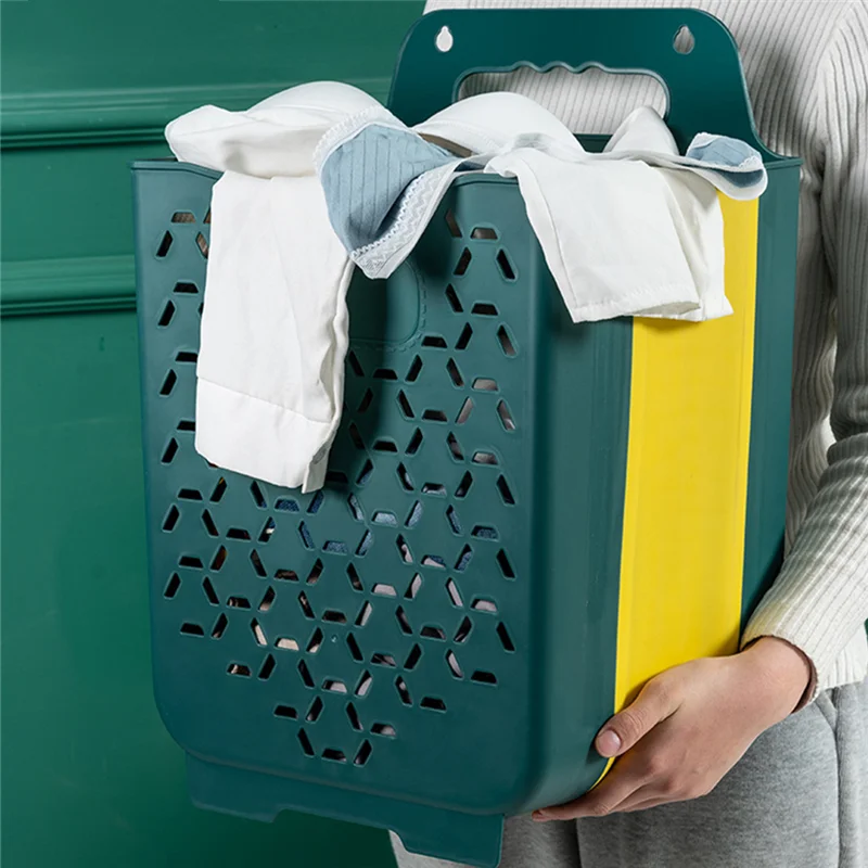 Wall-Mounted Laundry Basket Portable Organizer Plastic Foldable Home Bathroom  Hollow Dirty Clothes Toy Underwear Storage Bucket