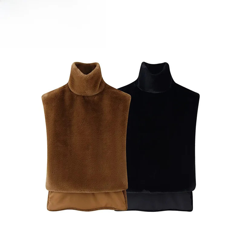 

Простое модное шило из искусственного меха с высоким воротником ZR, осеннее новое поступление, женская одежда, универсальная базовая одежда для поездок на работу, полиэстер