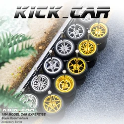 1/64  Kickcar Electroplated Wheels Rubber Tires Spoke Detail-up Modified Kit for 1:64 Hotwheels Model Car Toy Wheel Kit 4pc/bag