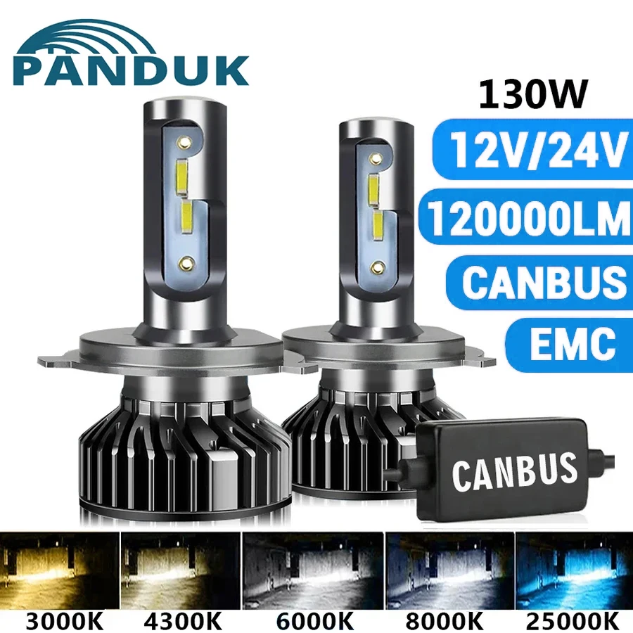 

PANDUK Car Lights H4 LED CANBUS LED H7 H11 Headlight Bulbs 120000LM 130W H1 H9 9005 9006 HB3 HB4 4300K 6000K for 12V 24V Truck