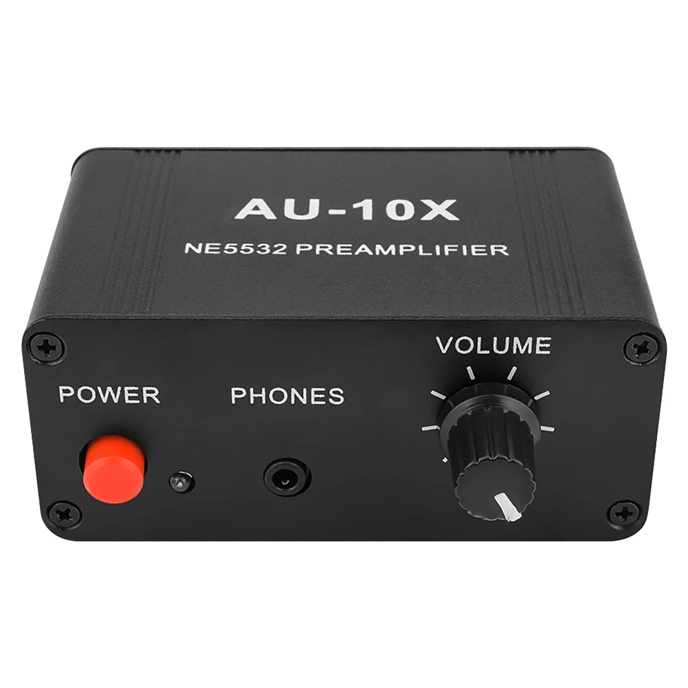 B24B AU-10X NE5532 Audio Signal Preamplifier Headphone Pre AMP Board Gain 20Db RCA 3.5MM Volume Control Tone DC 12V