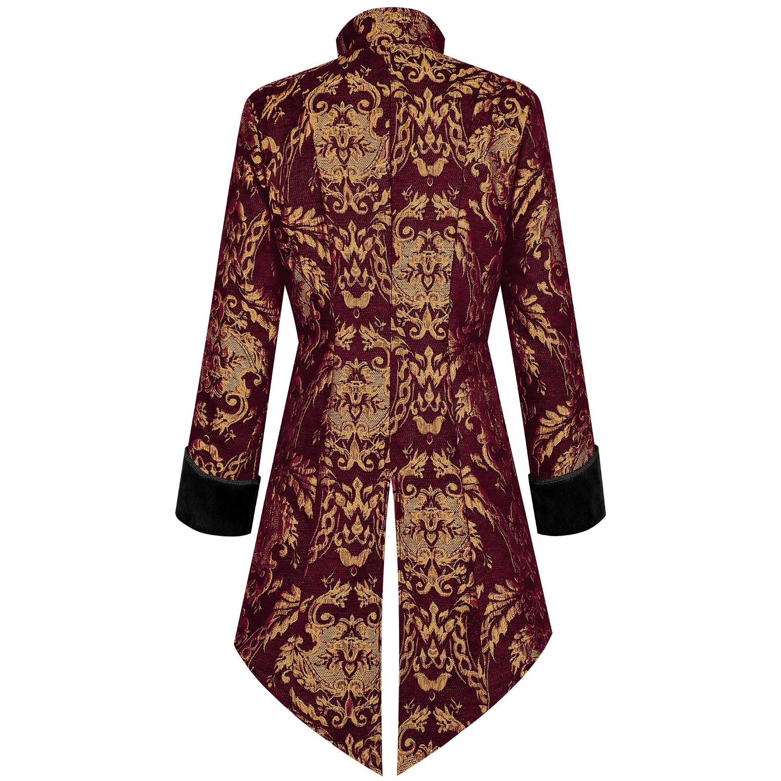Medieval Gothic Trench Coats, Victorian Tailcoats, and Steampunk-style Men’s Long Jackets. Available in Black and Red.