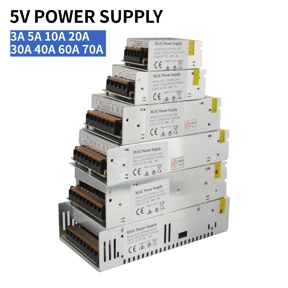 Alimentation électrique CC 5V 3A 20A 10A 5A 30A 40A 60A 70A 110V 220V vers 5 Volts, transformateur d'éclairage, driver LED à tension constante pour lumières