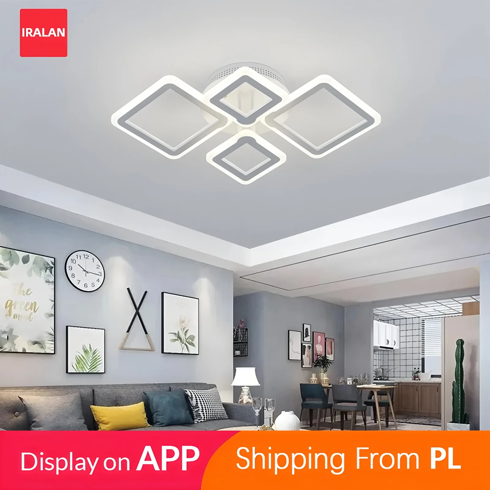 IRALAN Lampada da soffitto quadrata in acrilico con telecomando Luci a LED Lampadario da soffitto con attenuazione intelligente Luce per camera da letto di casa a risparmio energetico