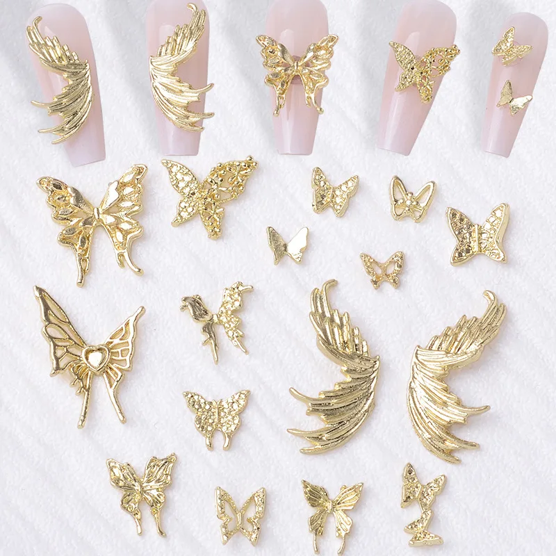 

New Internet celebrity manicure butterfly alloy jewelry light luxury symmetrical butterfly wings nail decoration spot wholesale