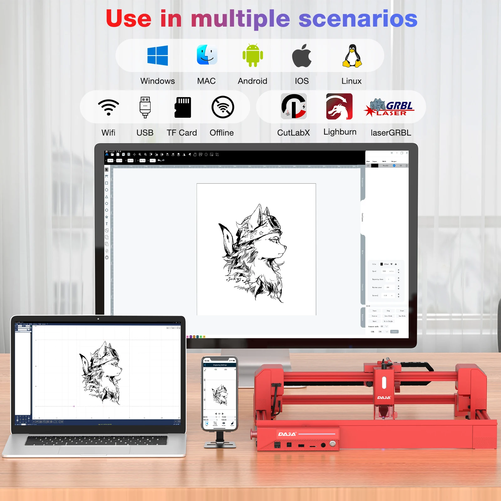 DAJA A6 Laser Engraver 5W/10W Laser CNC Portable Fast Engraving Stainless Steel Wood Paper Glass Painted Metal Cut Wood Acrylic