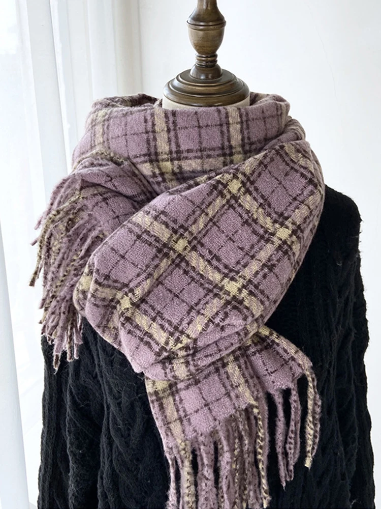 

Women Winter Knitted Scarf Headscarf Ladies Men Casual Vintage Plaid Tassel Scarve Mujer Male Foulard Long Wrap Shawl Unisex New
