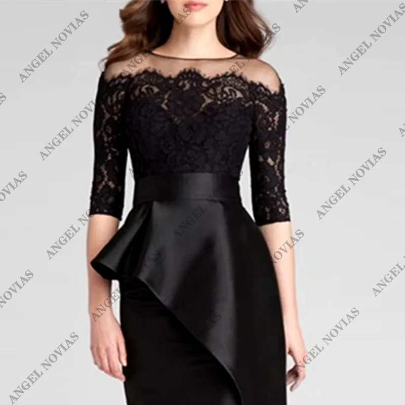 Customized Mother of the Bride Dress Wedding Guest Elegant Simple Jewel Neck Floor Length Satin Lace with Ruffles 2024