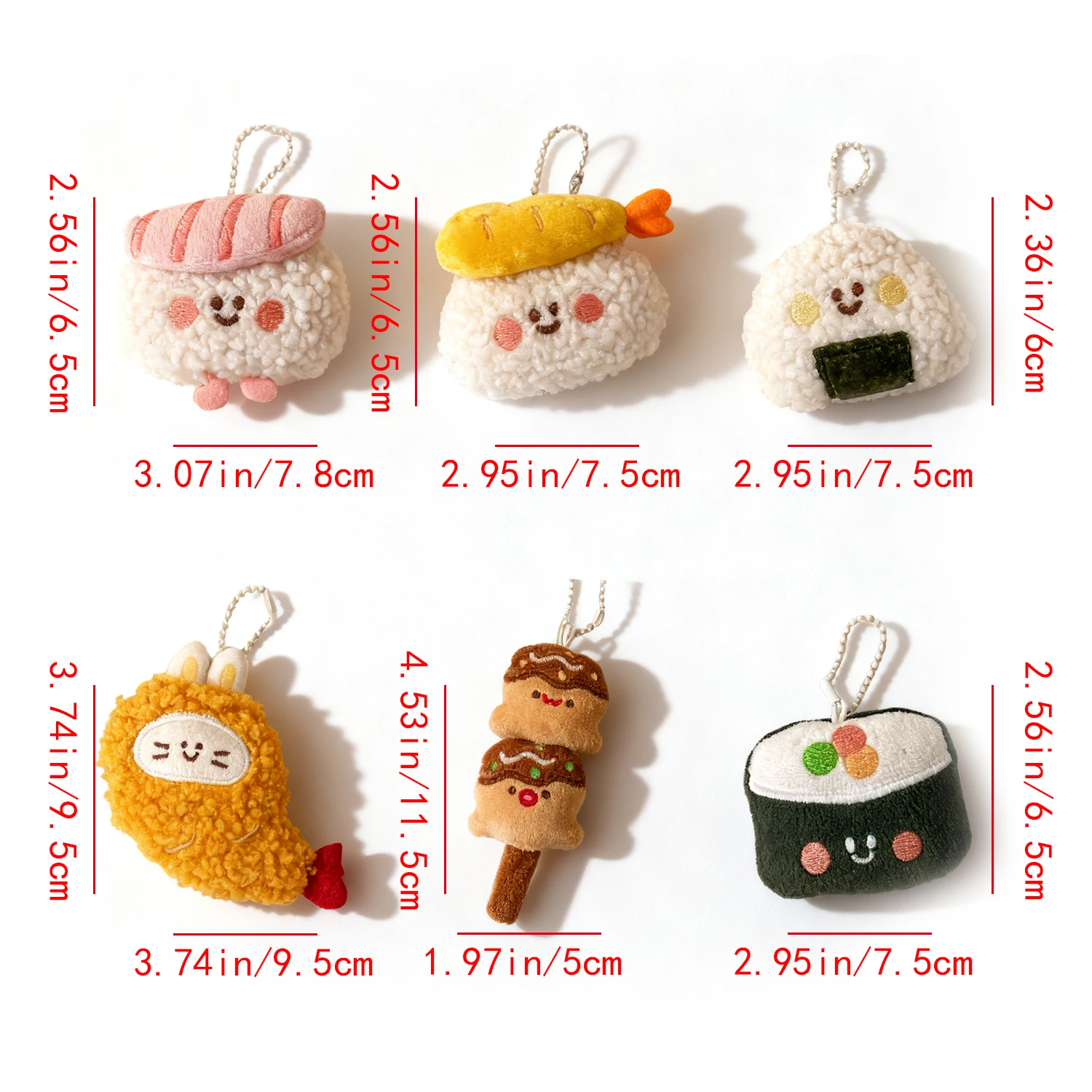 6pcs/set Cute Plush Delicious Food Keychains Sushi Bag Hanging Ornaments Backpack Pendant Accessories Creative Doll Keyring Gift
