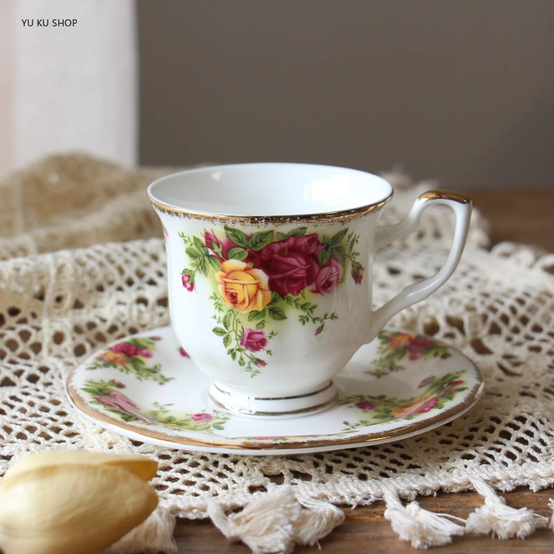 Phnom Penh Rose Tableware Bone China Dinnerware Plate Dinner Set Coffee Cup English Afternoon Tea Western Food Bowl Plate Mug