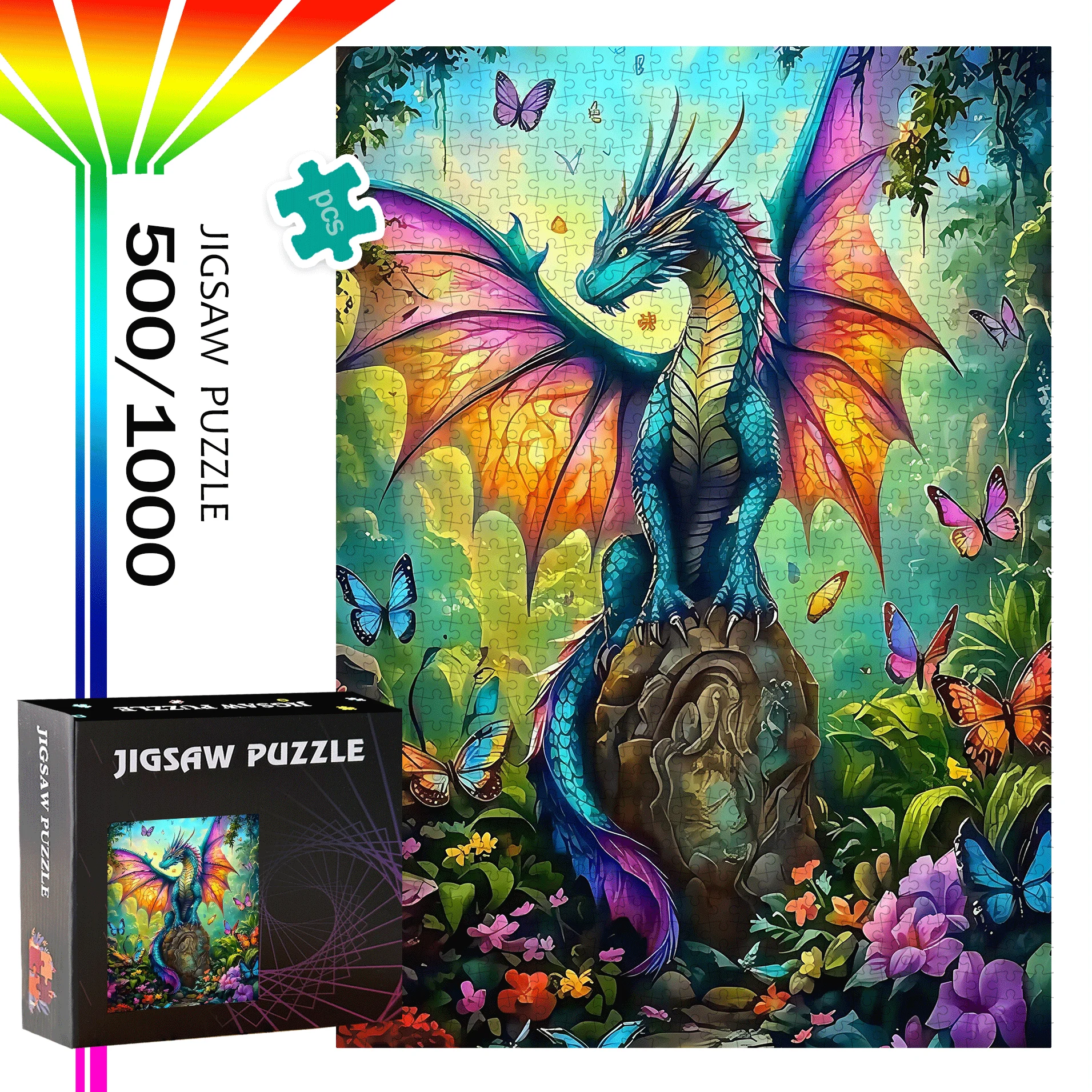 Grands jeux de puzzle - Puzzles dragon et papillon de 500 pièces/1000 pièces - Conçu pour l'interaction familiale, la décoration de la maison,