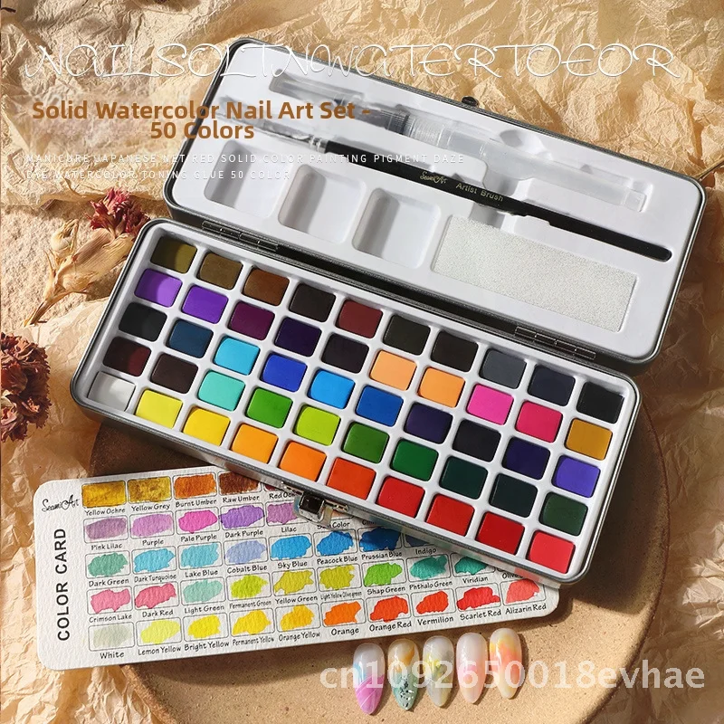 Set di colori ad acquerello per nail art in stile giapponese a 50 colori Tavolozza sfumata perlescente acrilica dipinta a spruzzo per professionisti e domestici