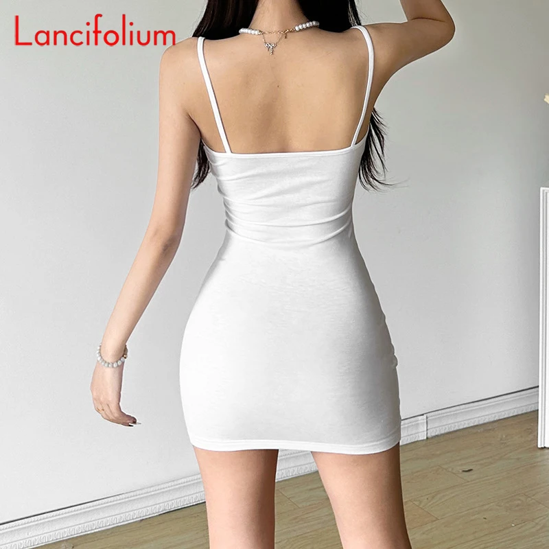 Été Sexy blanc Indie graphique Camisole robes Y2k dos nu moulante déchiré fête rue crayon Mini t-shirt robe femmes 2025