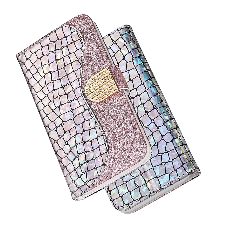 Laser Powder Wallet Flip Case For Huawei P30 Lite P20 P Smart Y6 2019 Honor 8A Nova 3i P40 Pro Glitter Phone Cover