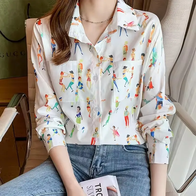 

Chic Vintage Women Blouse Elegant Single-Breasted Women Print Chiffon Shirt Autumn New Casual Ladies Shirts Tops Blusas 2025 New