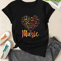 Music Festival Heart Print Casual Sports Tee Round Neck Running Fitness Short Sleeves T-shirt Top Women's Activewear Female tee