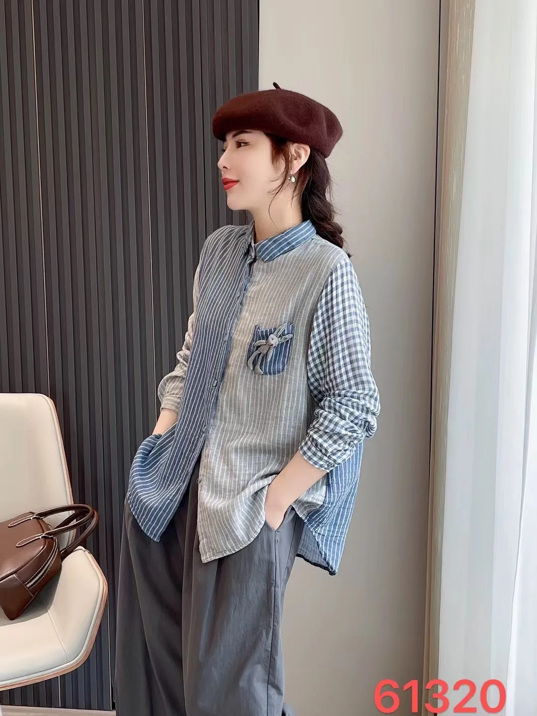 New Spring Cotton Striped Shirt Women Lapel Long Sleeve Tops Girl Retro Doll Versatile Commute Loose Blouse 2024 Autumn T43738QC