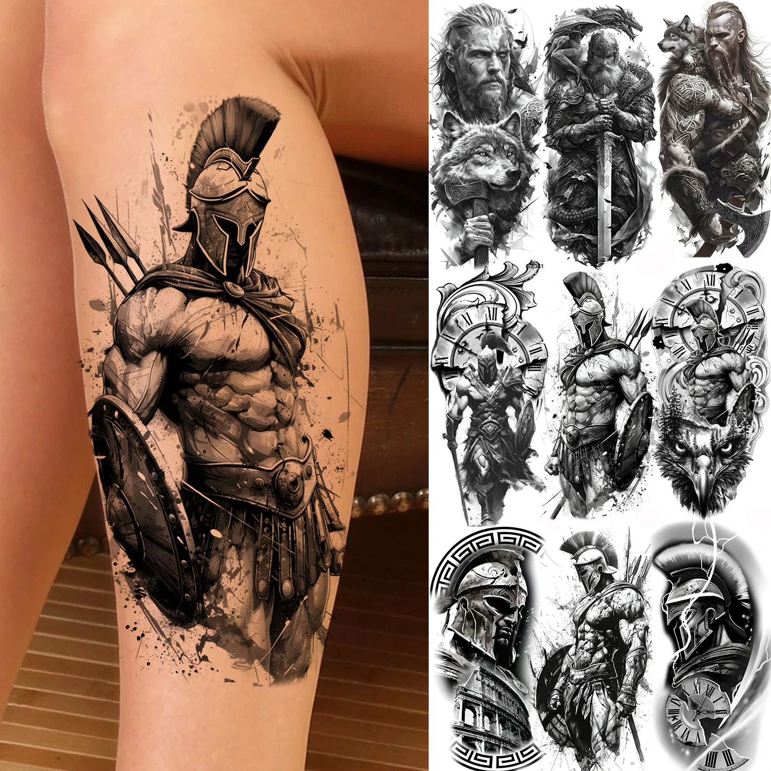 1 Sheet Warrior Gladiator Temporary Tattoos For Men Women Spartan Hero Tatoos Waterproof Realistic Fake Body Arm Tattoo Stickers