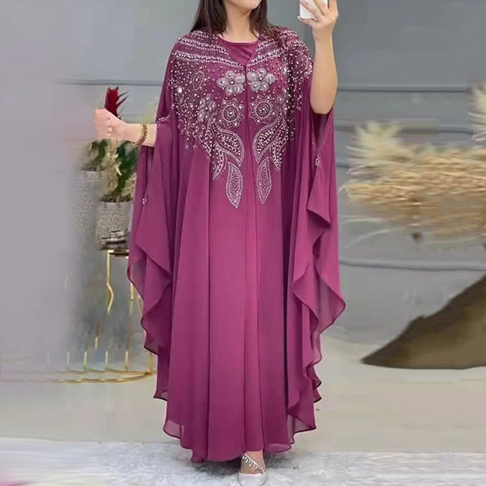 Abayas 여성용 두바이 럭셔리 2024 쉬폰 부부 무슬림 패션 원피스 카프탄 마로카인 웨딩 파티 행사, 젤라바 팜므