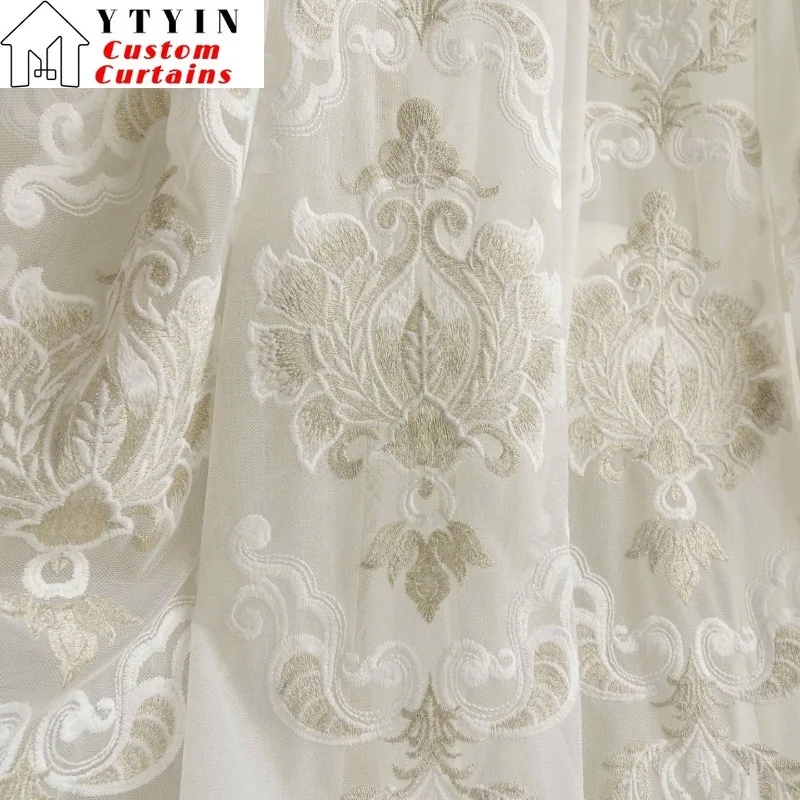 

Custom Size！！French Luxury White Simple Elegant Modern Embroidered Fashion Curtains for Living Dining Room Bedroom Decor Window
