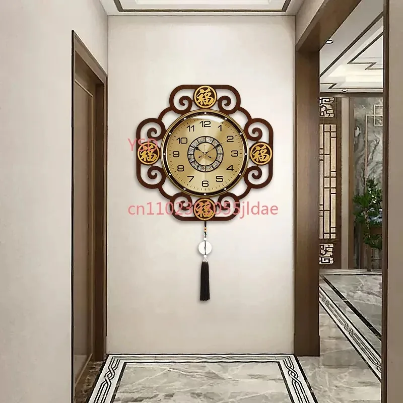 2023 New Chinese Wooden Living Room Wall Clock: Silent, Atmospheric, Guochao & Creative