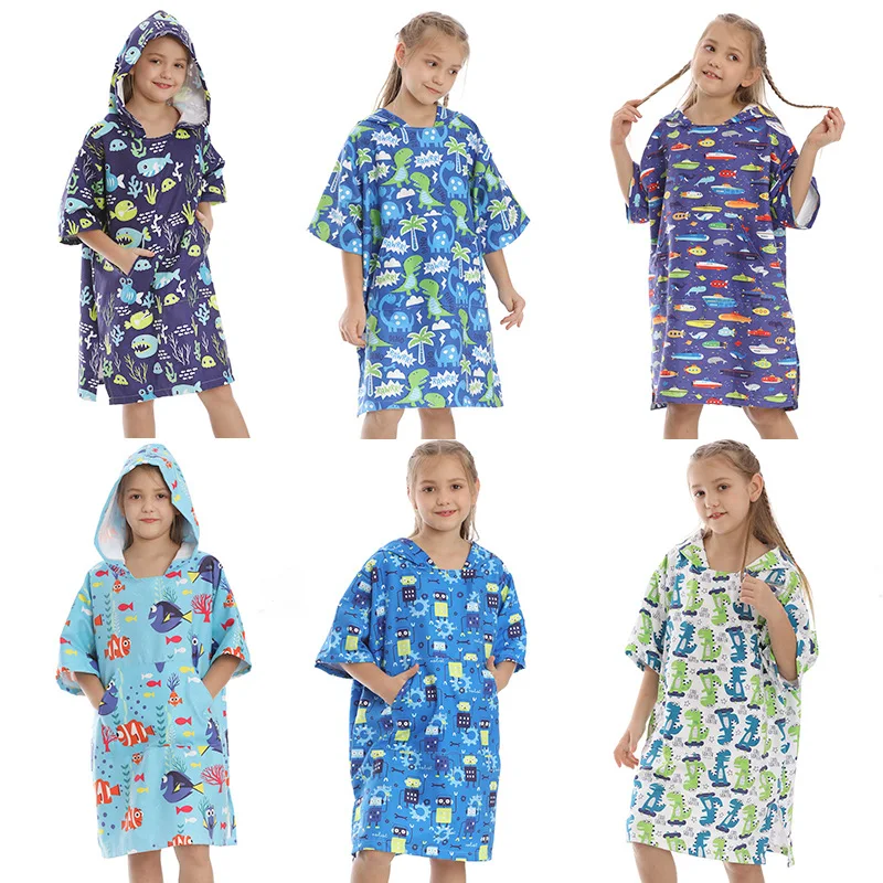 

Kids Beach With Pocket Sleeves, Microfiber Beach Towel, Quick-Drying Hooded Cape, Warm Poncho, Bathrobe, Swimming Surf Towel