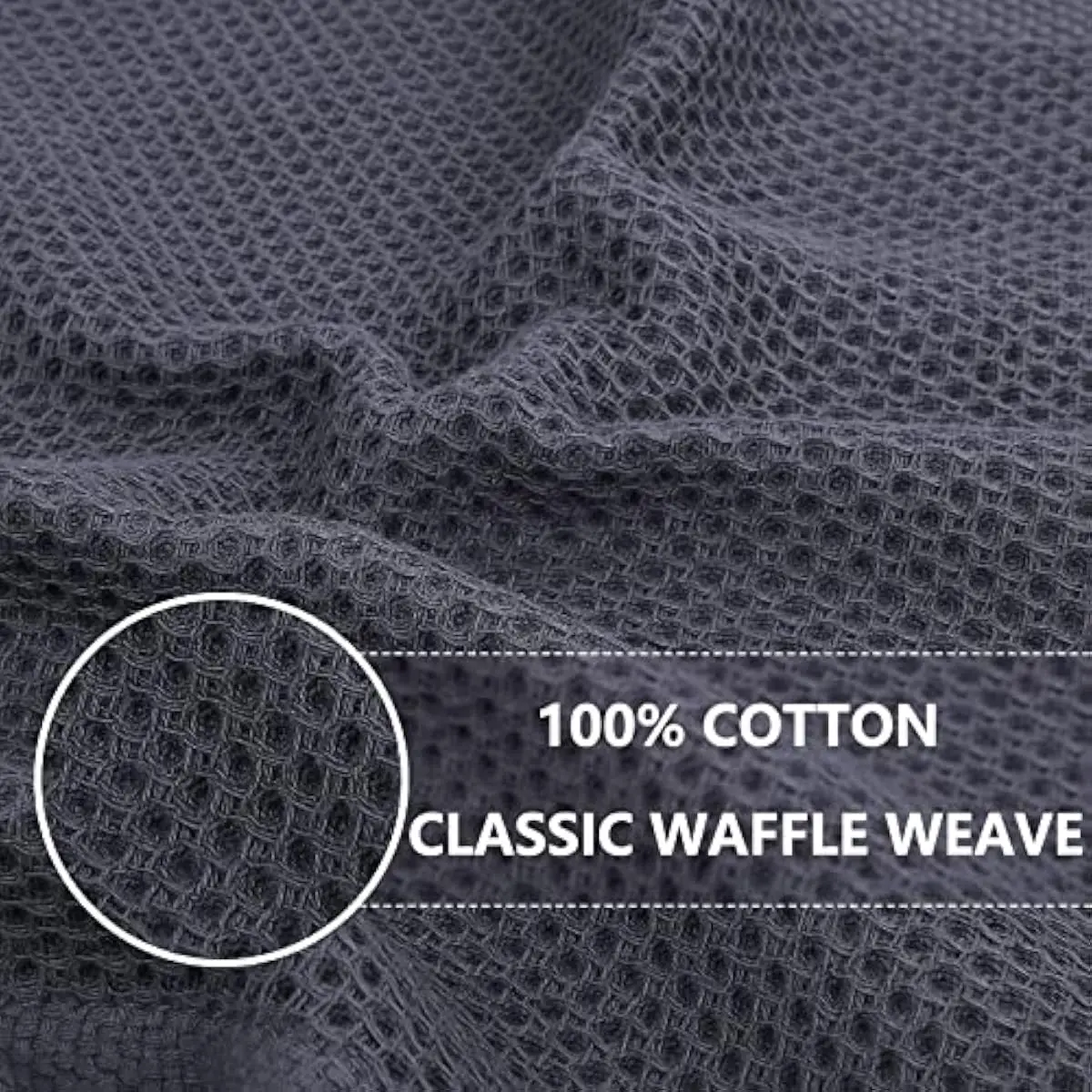 100% Cotton Waffle Weave Kitchen Dish Cloths 6-Pack, Dark Grey