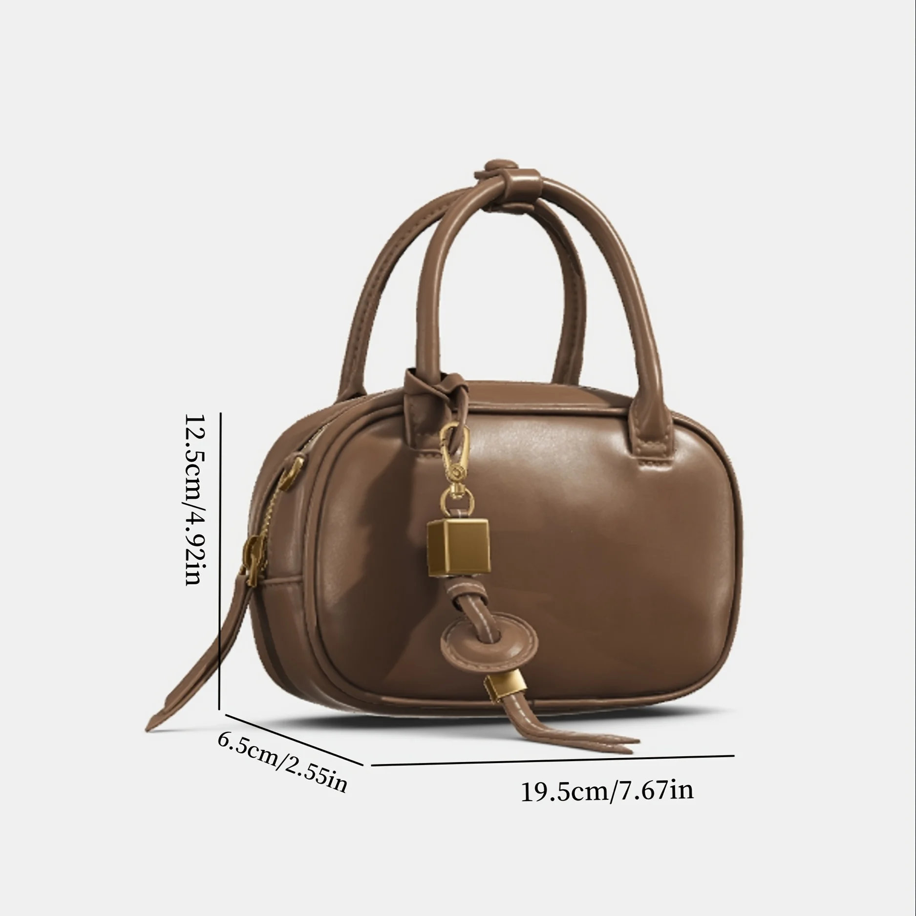 TAS MINI TOPSTITCHED, Tas Selempang Vintage Wanita Tali Lebar, Tas Tangan Desain Mewah Wanita, Tas Bahu Kecil Warna Solid