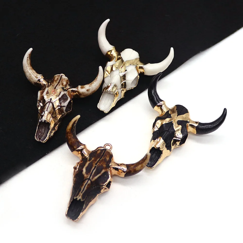 Natural Resin Animals Shape Pendants Multistyle Bull Head Bone Shape Charms Accessory 1 Pc DIY Vintage Style Necklace 46x50mm