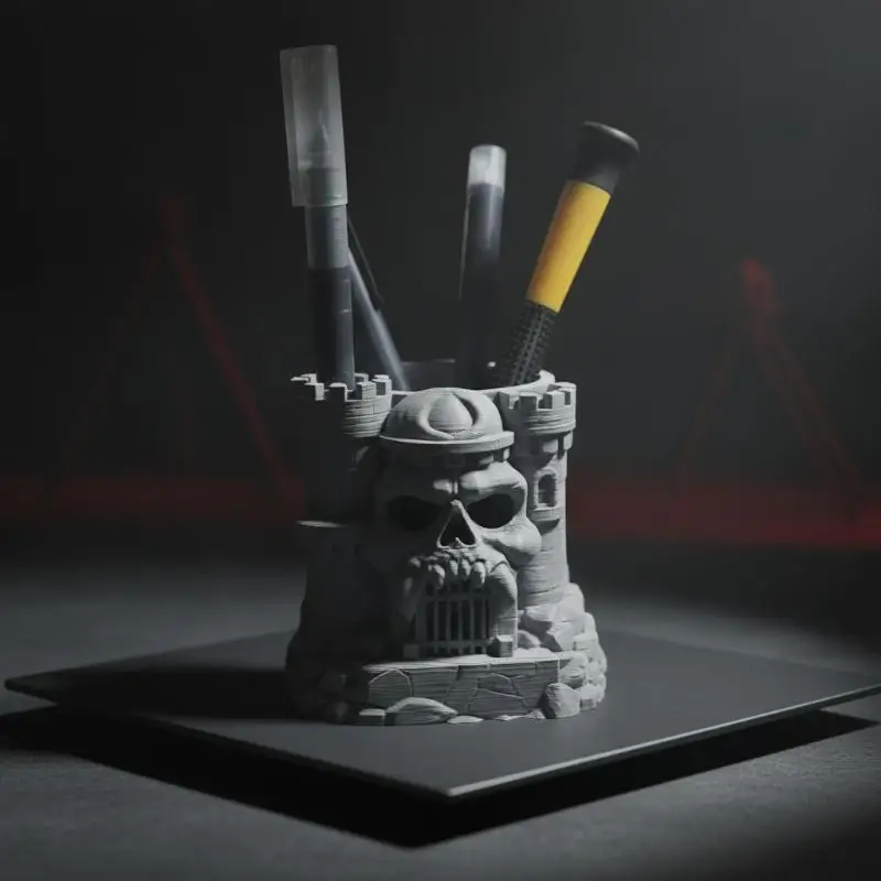 Novelty Gothic Skull Castle Pen Holder Skeleton Multi-functional Storage Rack for Office Vanity Desk Home Decor